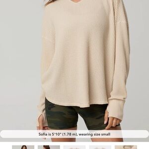 Aerie Cream Waffle Knit Crew Neck Top